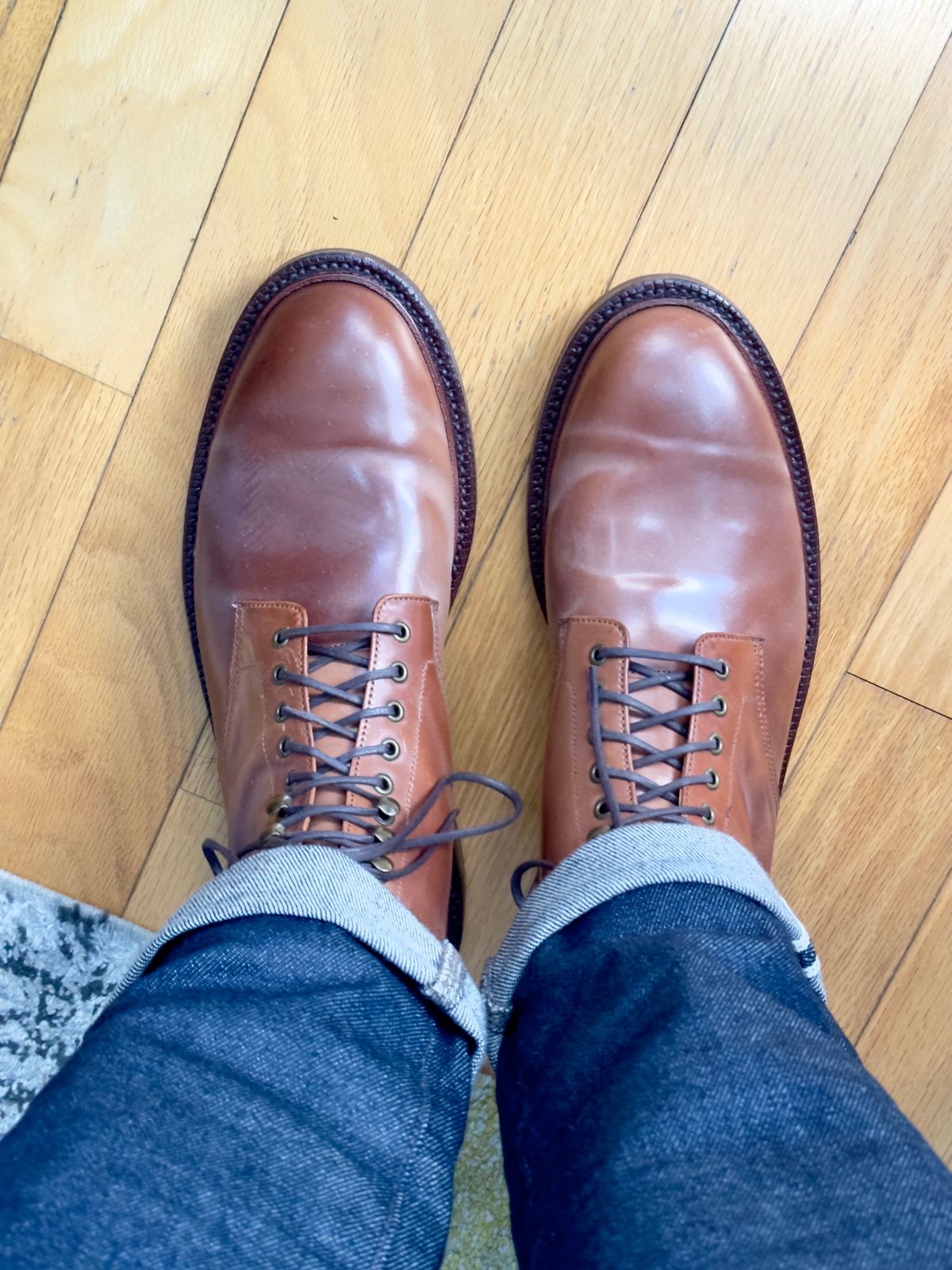 Photo by ACepero on November 23, 2023 of the Grant Stone Edward Boot in Horween Honey Glazed Shell Cordovan.