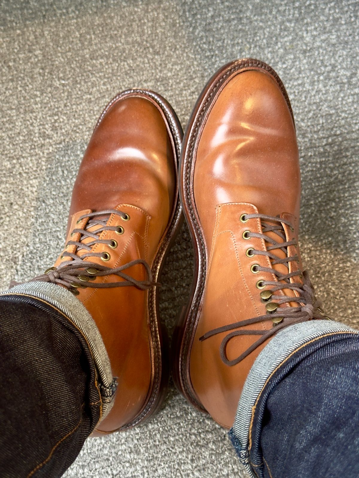 Photo by ACepero on October 9, 2024 of the Grant Stone Edward Boot in Horween Honey Glazed Shell Cordovan.