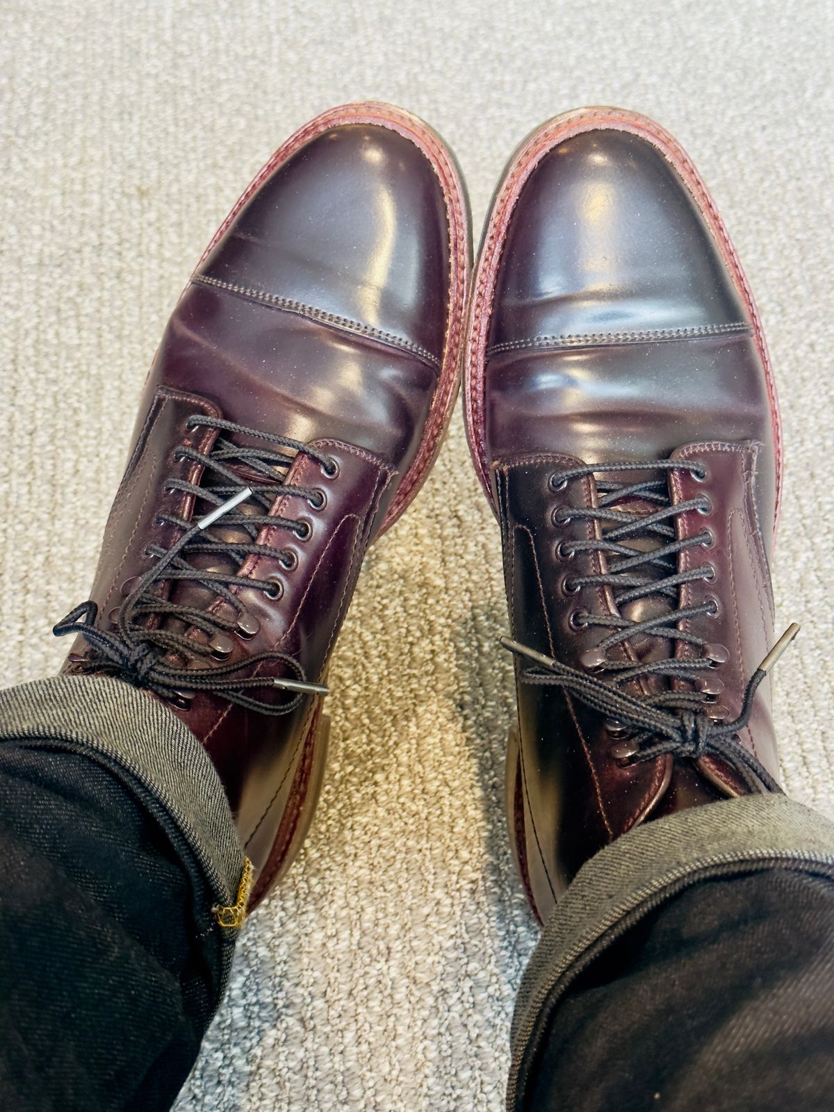 Photo by ACepero on March 3, 2023 of the Alden Perforated Cap Toe Boot in Horween Color 8 Shell Cordovan.