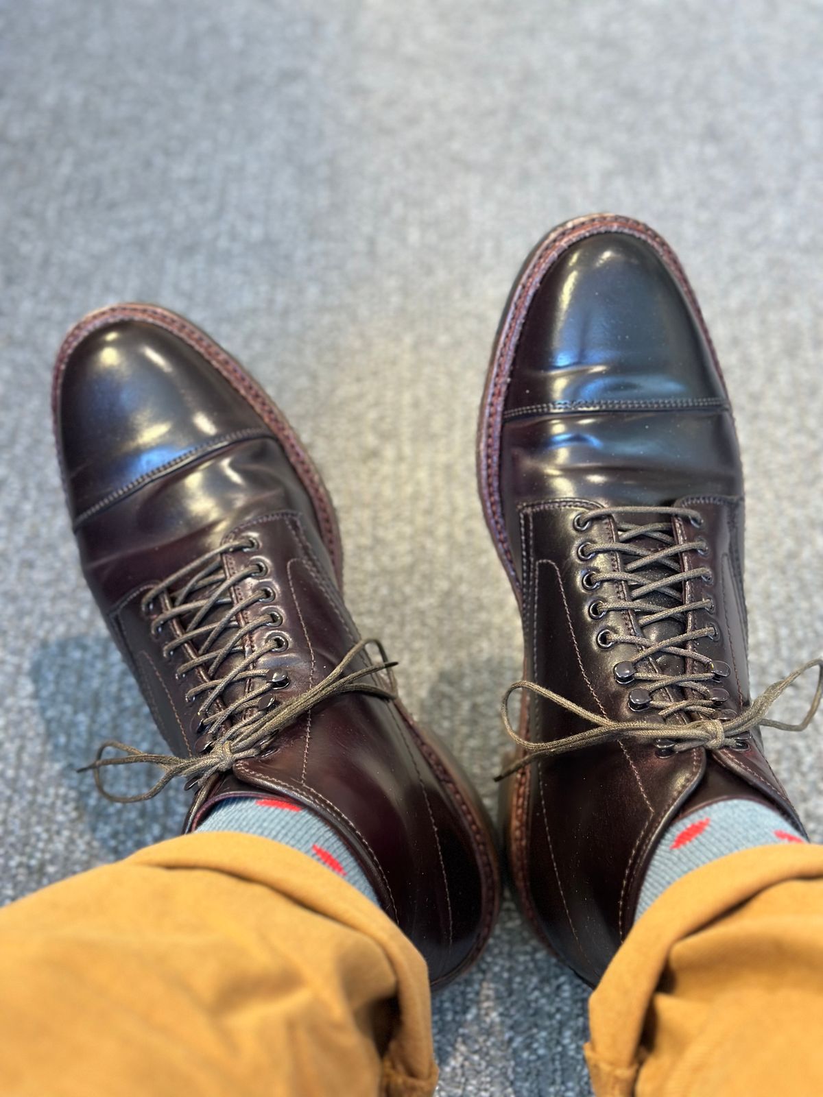 Photo by ACepero on April 10, 2023 of the Alden Perforated Cap Toe Boot in Horween Color 8 Shell Cordovan.