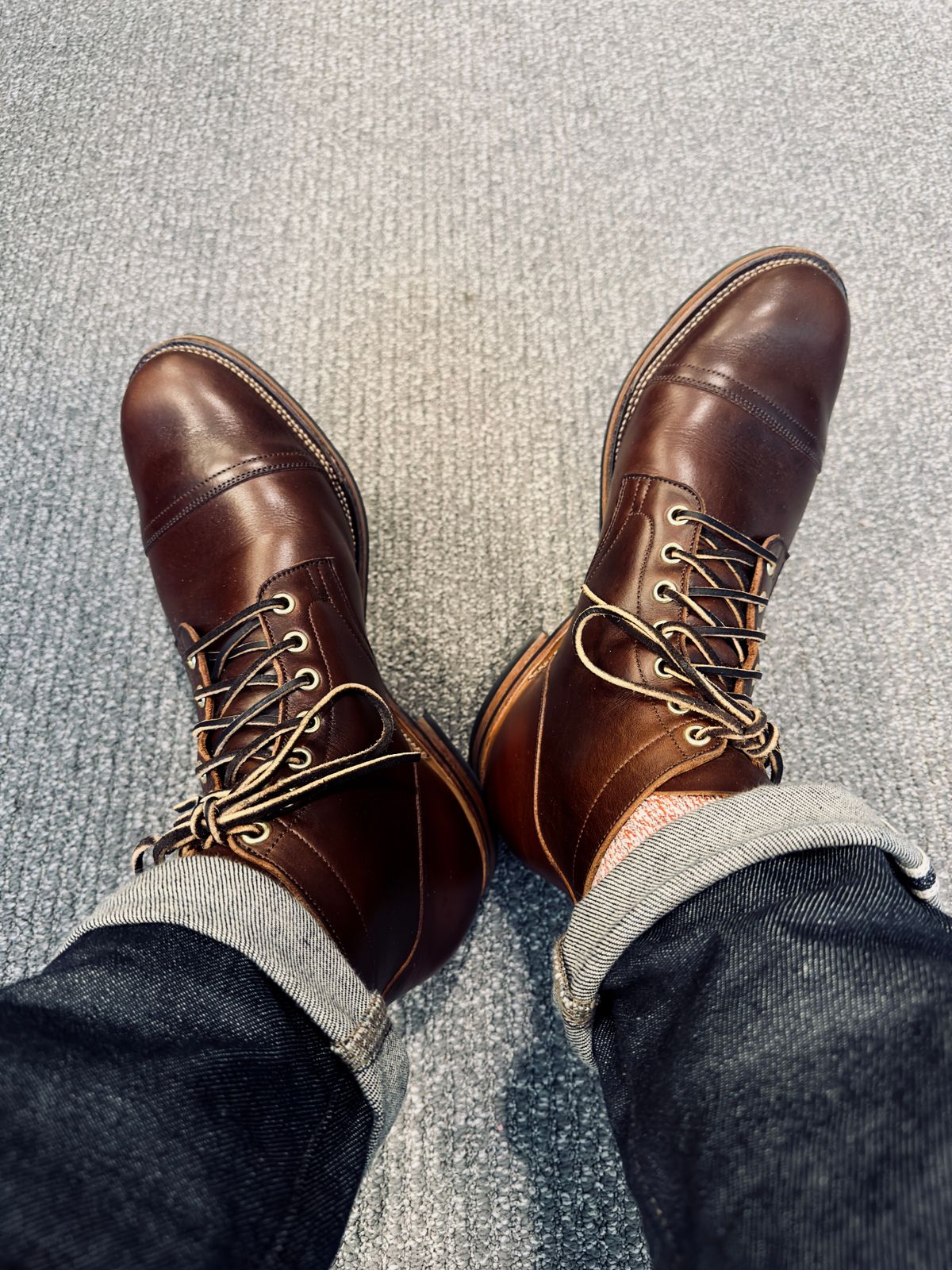 Photo by ACepero on February 23, 2023 of the Viberg Service Boot PCT in Horween Brown Chromexcel.