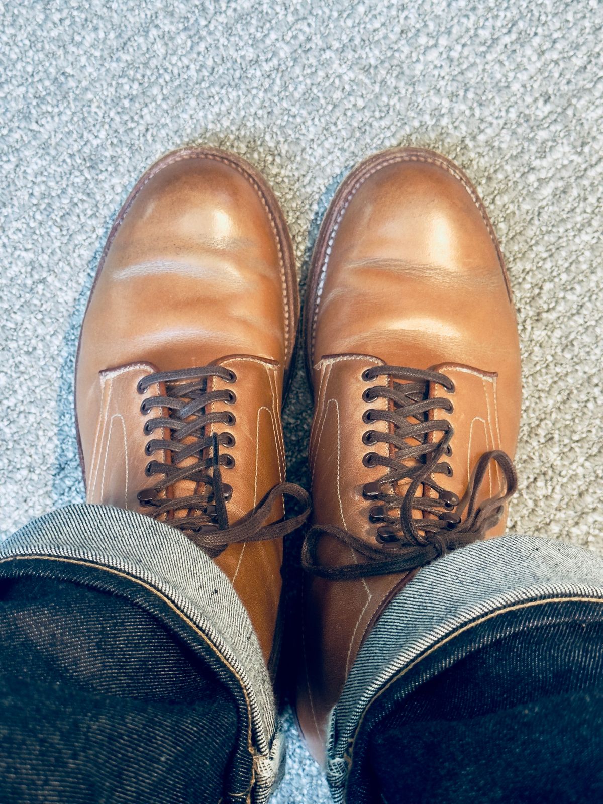 Photo by ACepero on September 13, 2024 of the Alden Plain Toe Boot in Horween Natural Chromexcel.