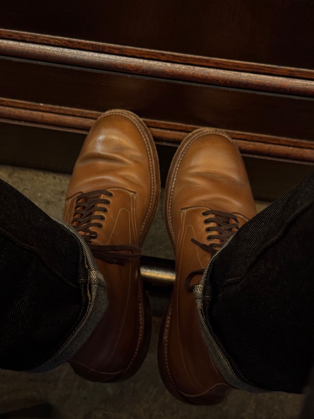 Photo by ACepero on September 13, 2024 of the Alden Plain Toe Boot in Horween Natural Chromexcel.