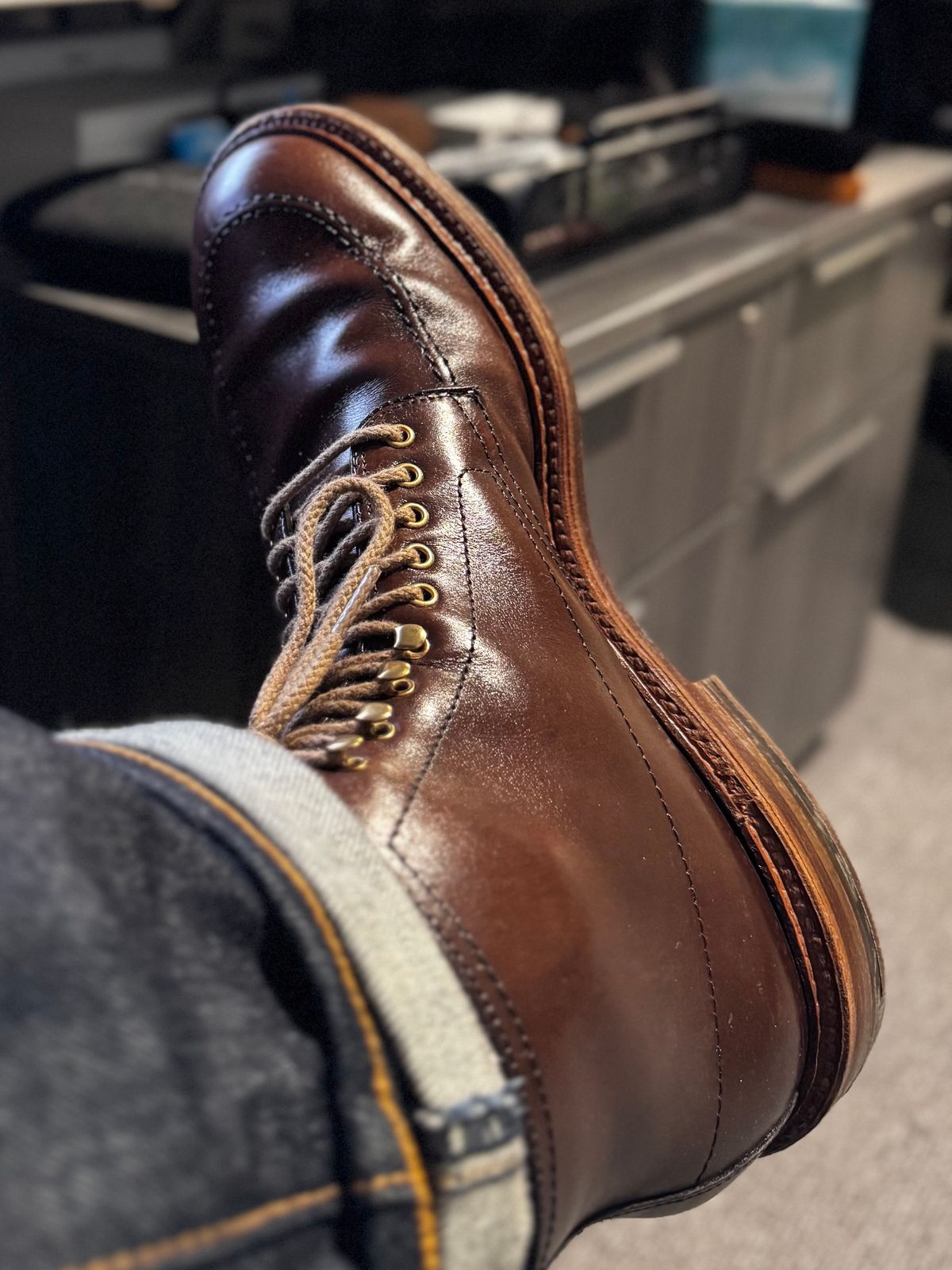 Photo by ACepero on December 10, 2024 of the Alden x Stitchdown “Otis” Indy in Brown Calfskin.