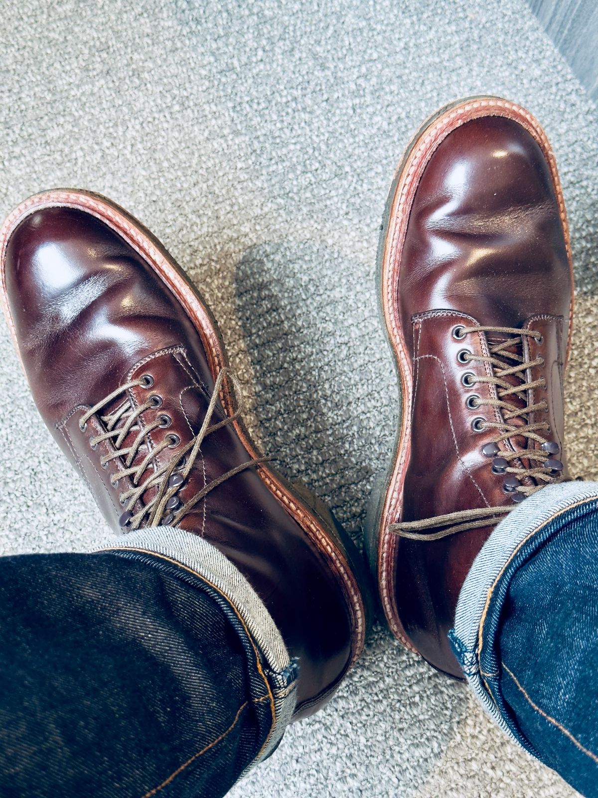 Photo by ACepero on October 4, 2024 of the Alden Plain Toe Boot in Horween Brown Chromexcel.