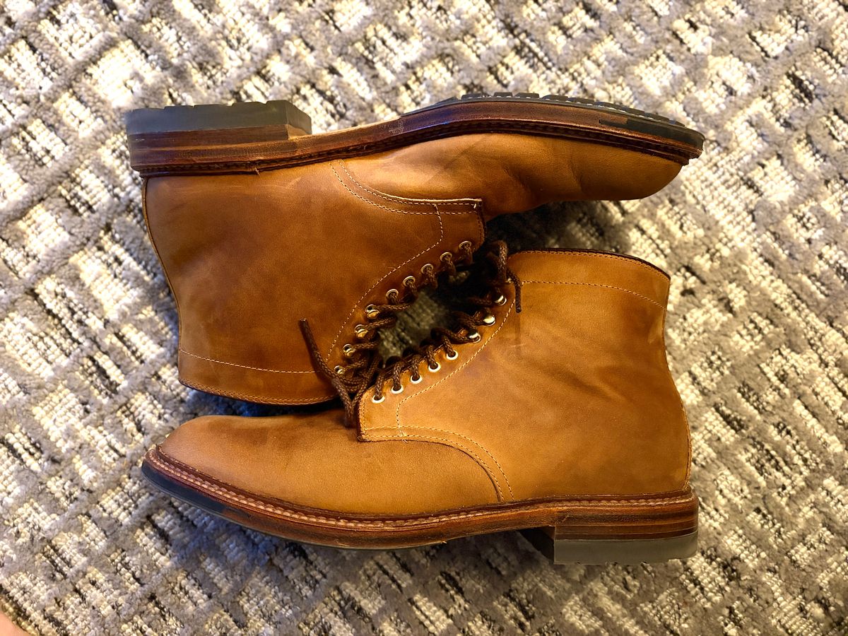 Photo by ACepero on October 16, 2025 of the Alden Plain Toe Boot in Tan Smooth Chamois.