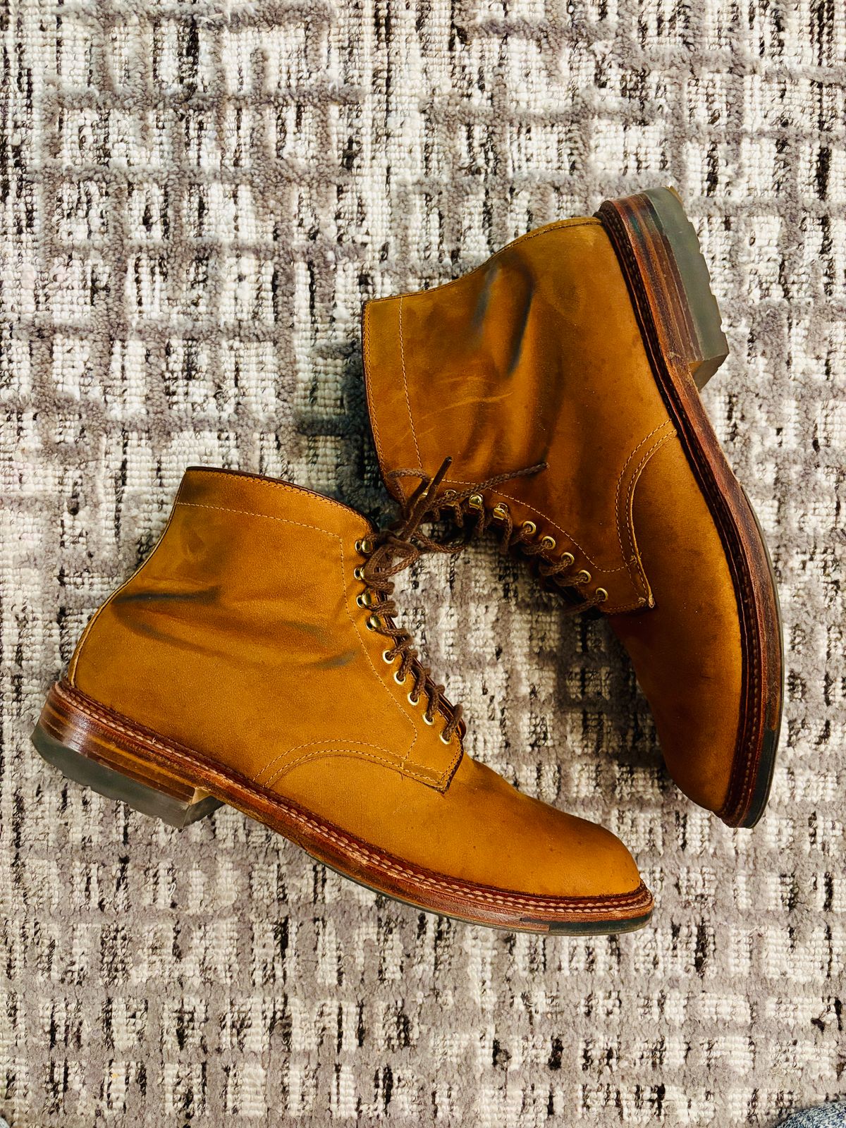 Photo by ACepero on October 19, 2025 of the Alden Plain Toe Boot in Tan Smooth Chamois.
