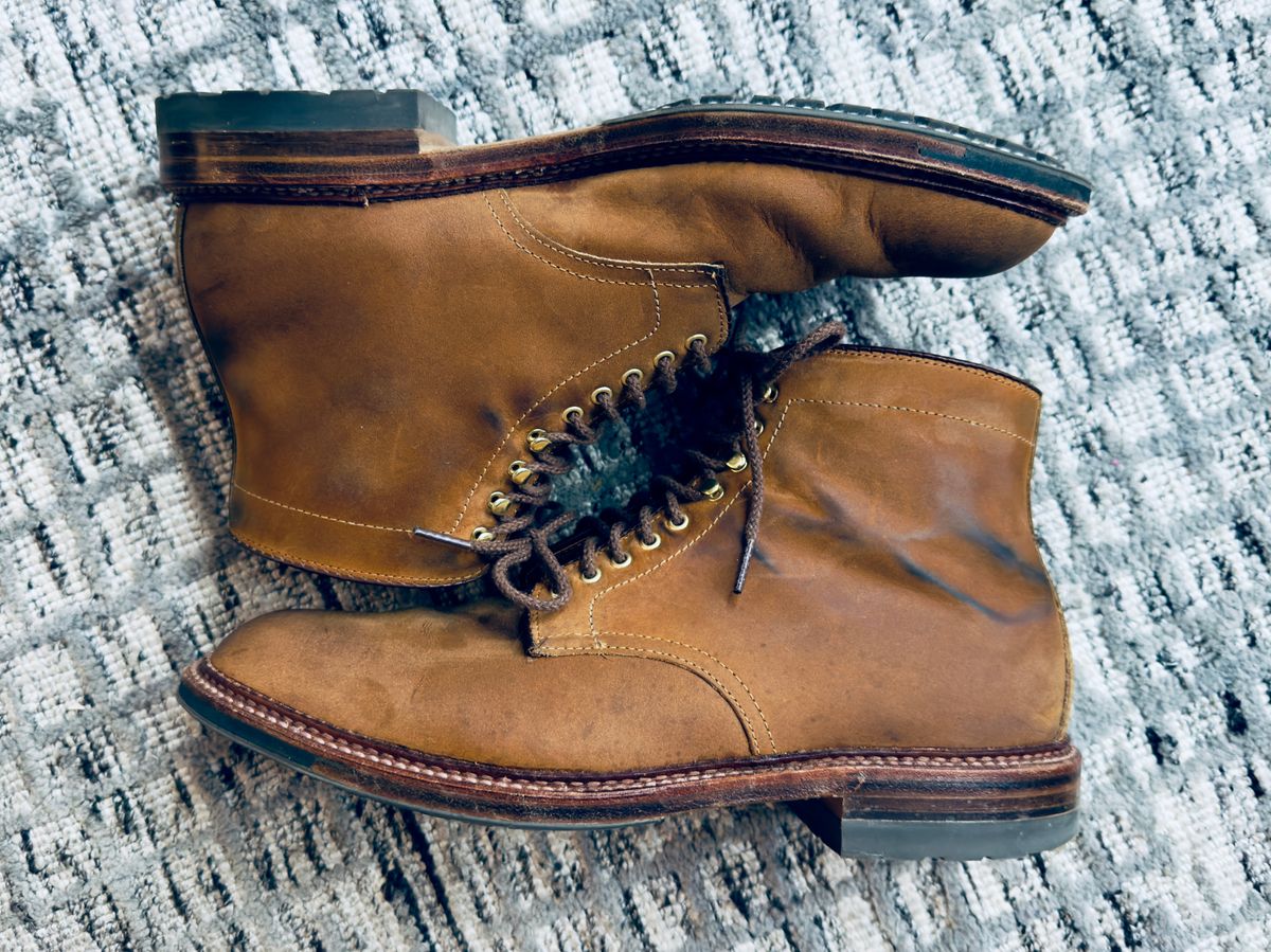 Photo by ACepero on November 1, 2025 of the Alden Plain Toe Boot in Tan Smooth Chamois.