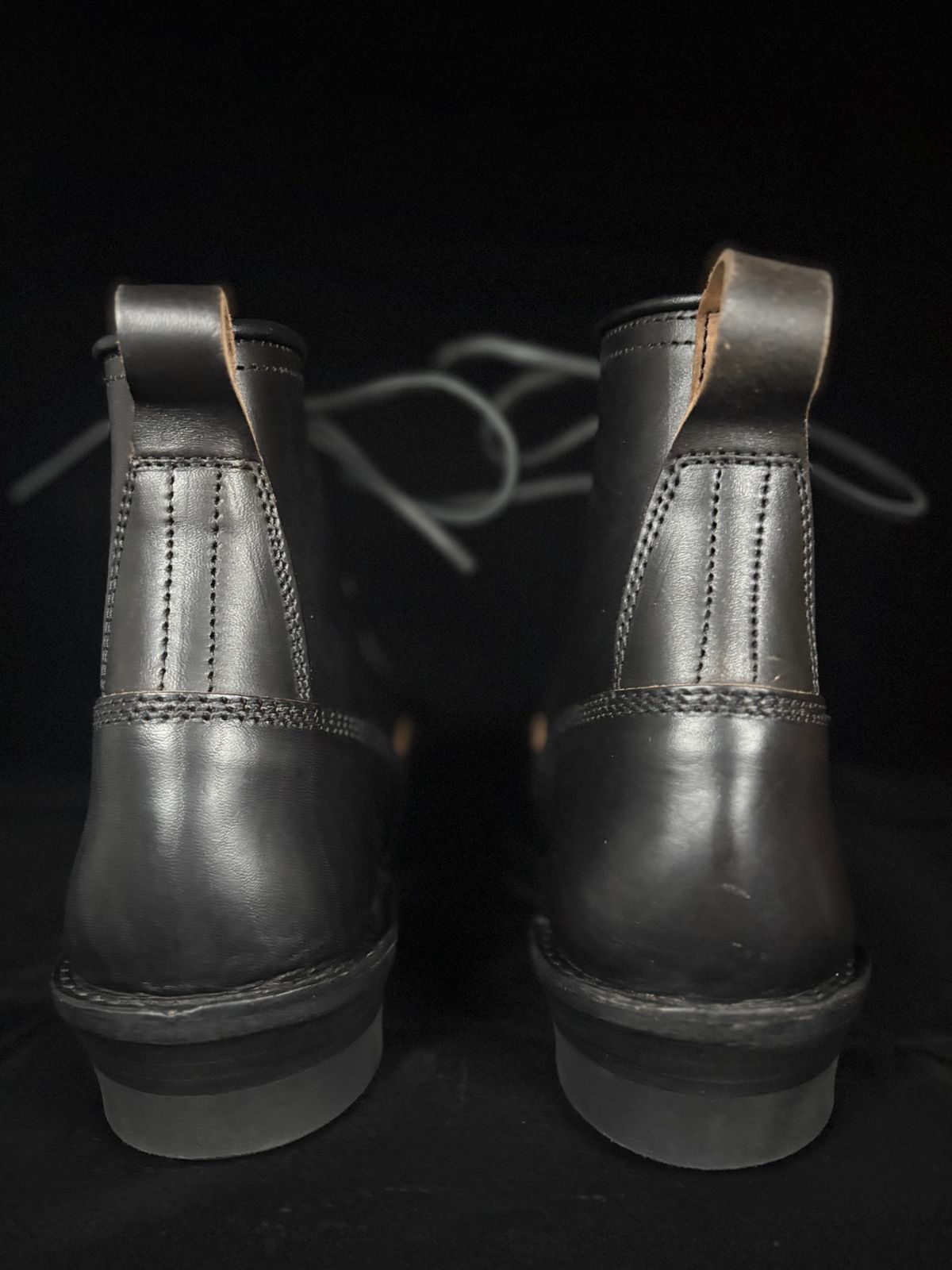 Photo by btstewart on October 1, 2025 of the The Flat Head FN-FB-004 HORSEHIDE LOGGER BOOTS in Black aniline dyed tea core.