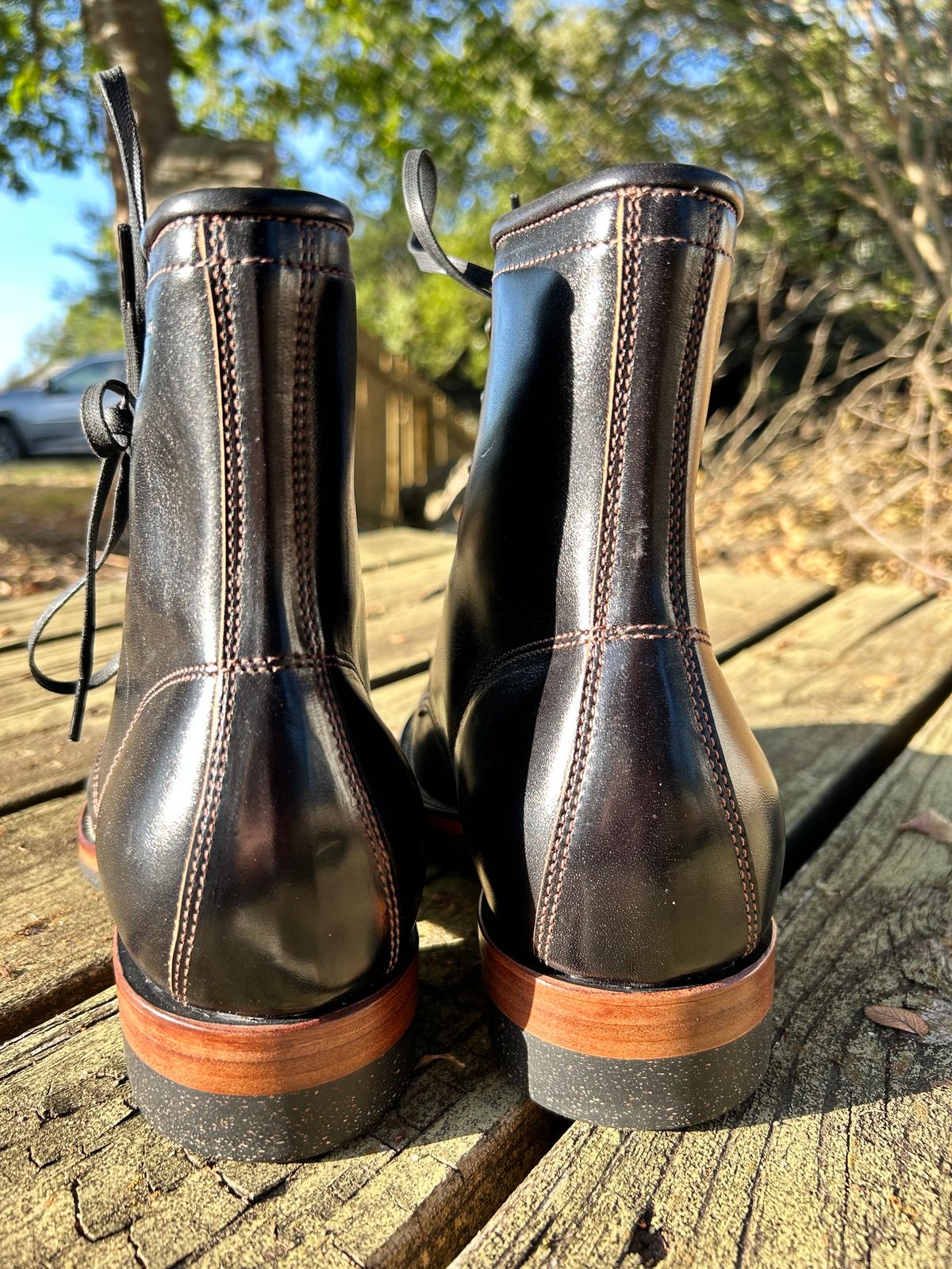 Photo by stepped_in_dookie_again on October 2, 2023 of the Quan Shoemaker Unknown Model in Maryam Black Horsebutt.