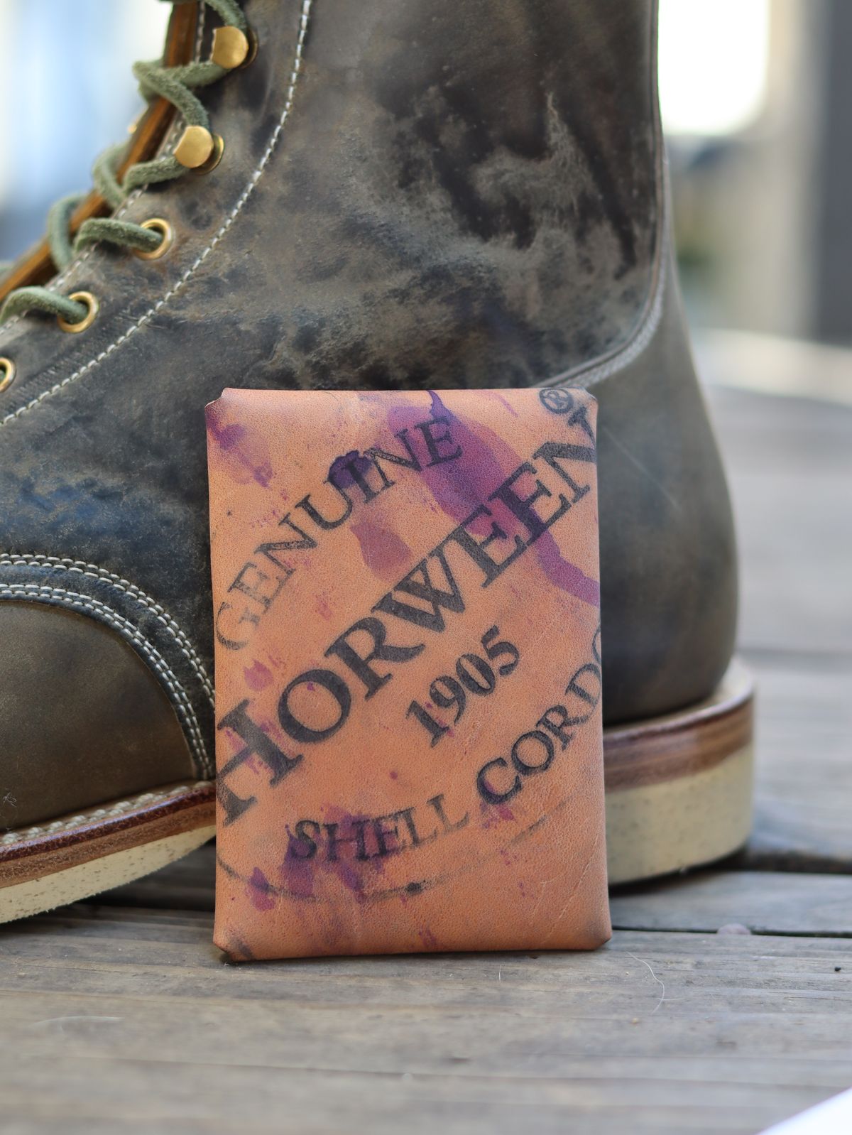 Photo by stepped_in_dookie_again on October 1, 2025 of the Guarded Goods Aegis in Horween Violet Reverse Shell Cordovan.