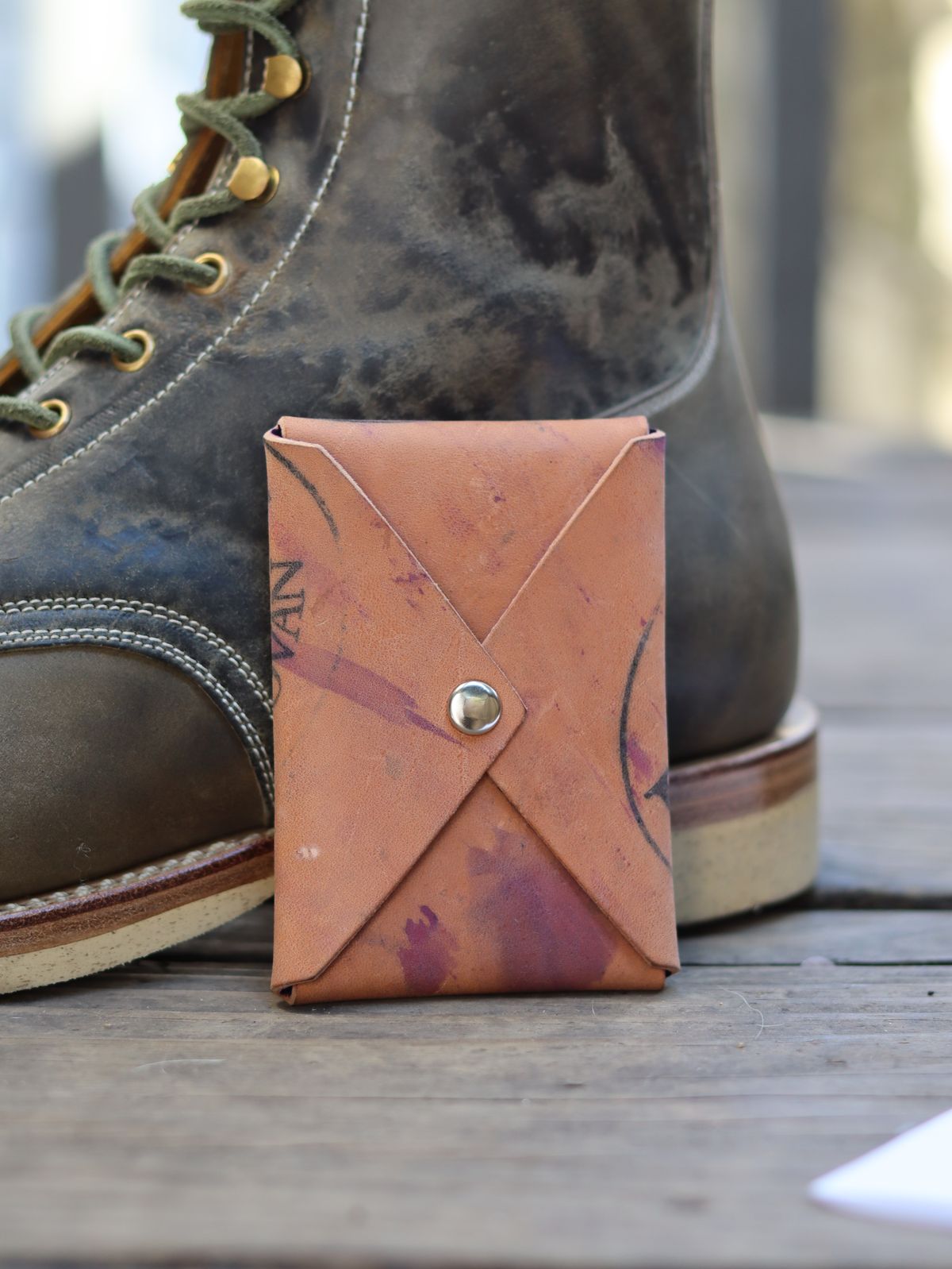 Photo by stepped_in_dookie_again on October 1, 2025 of the Guarded Goods Aegis in Horween Violet Reverse Shell Cordovan.