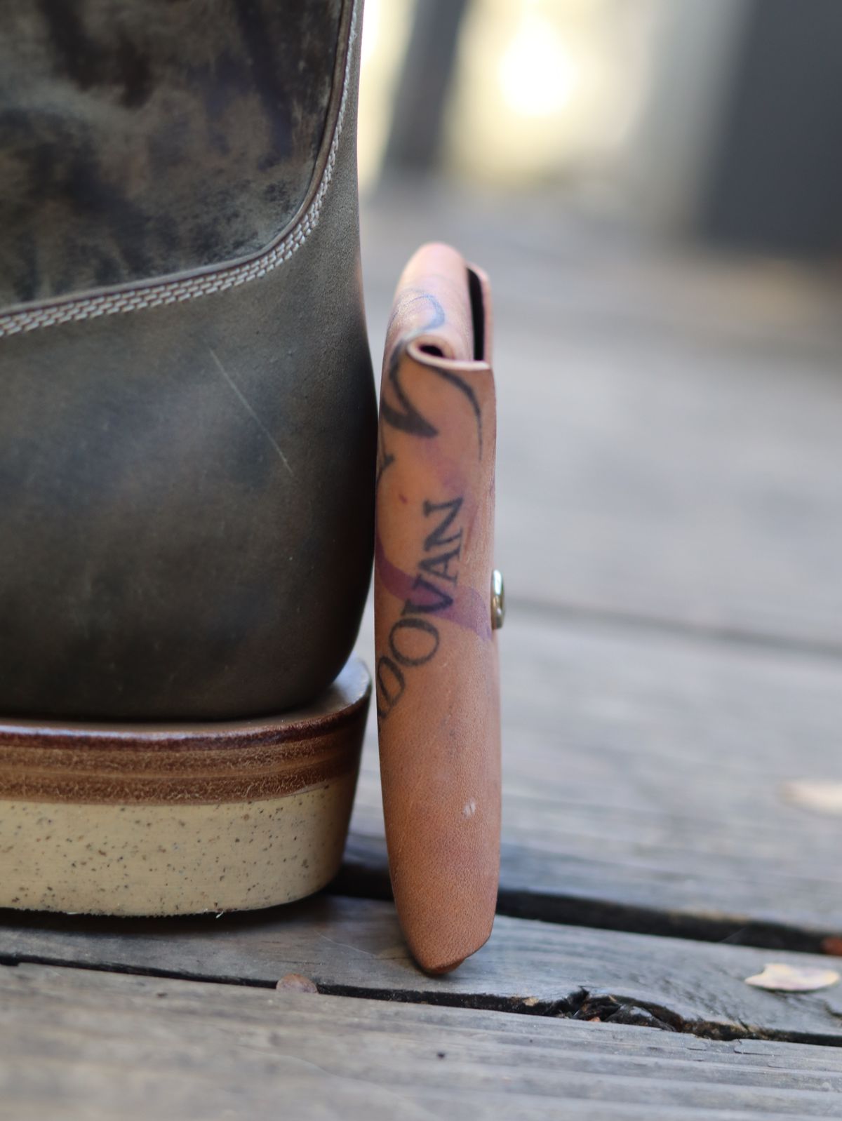 Photo by stepped_in_dookie_again on October 1, 2025 of the Guarded Goods Aegis in Horween Violet Reverse Shell Cordovan.
