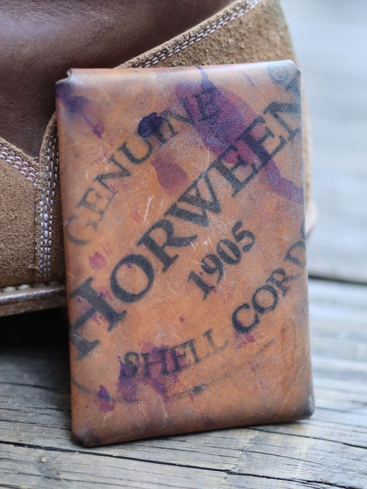 Photo by stepped_in_dookie_again on November 5, 2025 of the Guarded Goods Aegis in Horween Violet Reverse Shell Cordovan.