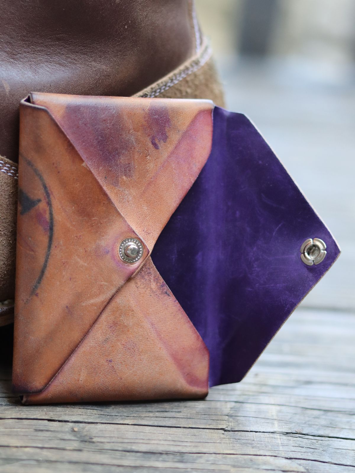 Photo by stepped_in_dookie_again on November 5, 2025 of the Guarded Goods Aegis in Horween Violet Reverse Shell Cordovan.