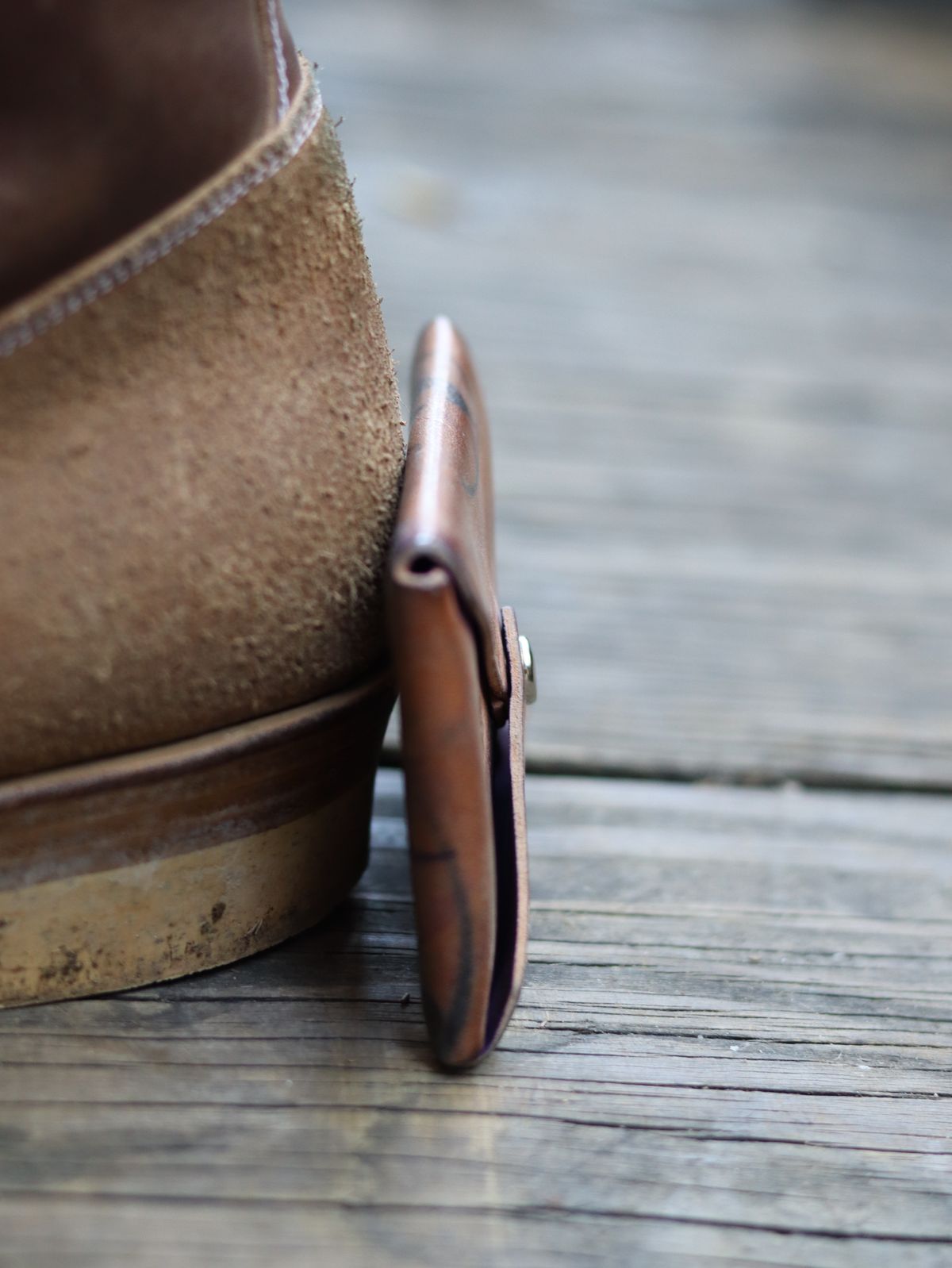 Photo by stepped_in_dookie_again on November 5, 2025 of the Guarded Goods Aegis in Horween Violet Reverse Shell Cordovan.