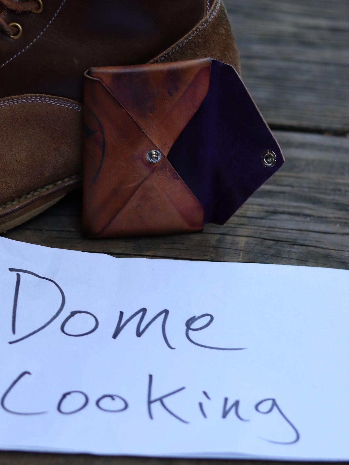 Photo by stepped_in_dookie_again on November 5, 2025 of the Guarded Goods Aegis in Horween Violet Reverse Shell Cordovan.