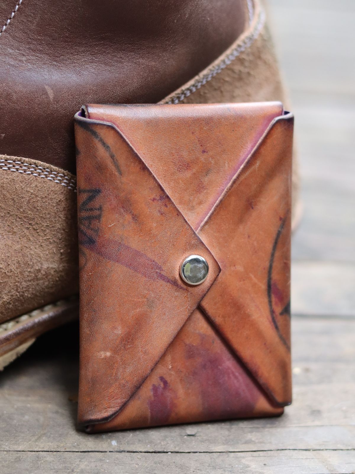 Photo by stepped_in_dookie_again on December 5, 2025 of the Guarded Goods Aegis in Horween Violet Reverse Shell Cordovan.