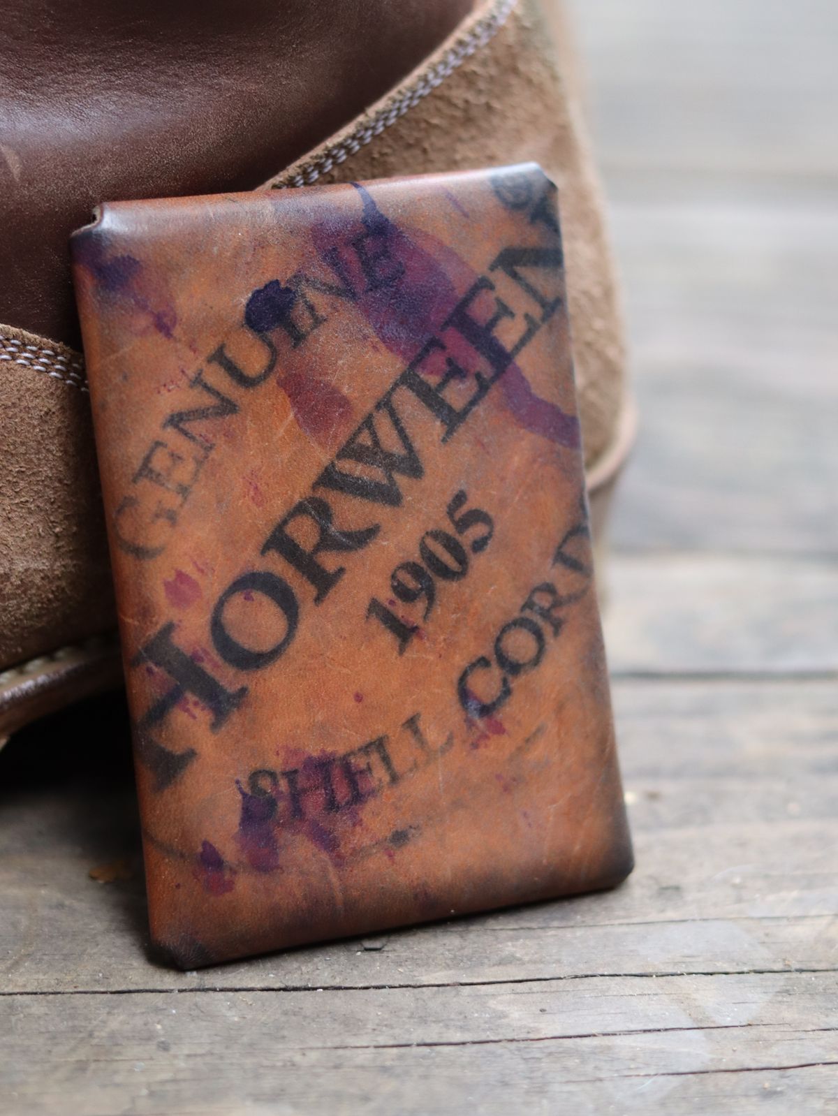 Photo by stepped_in_dookie_again on December 5, 2025 of the Guarded Goods Aegis in Horween Violet Reverse Shell Cordovan.