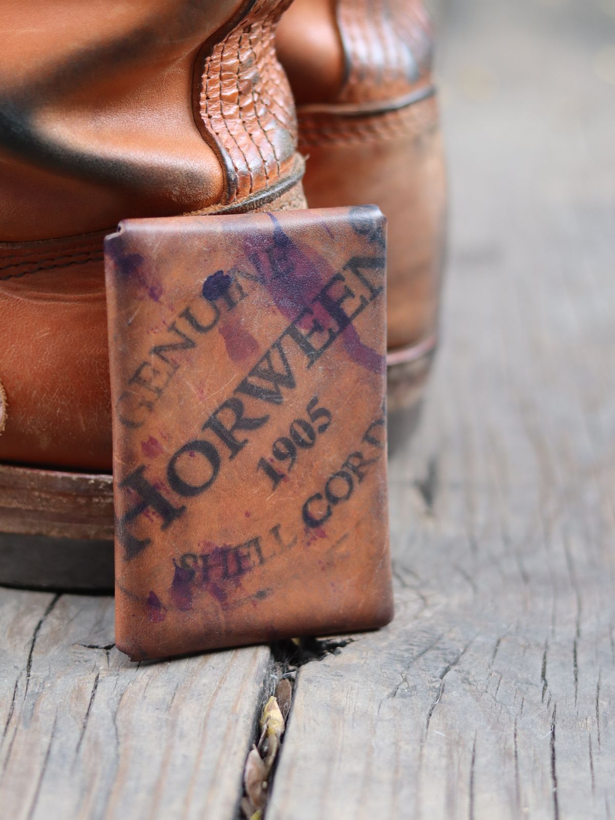 Photo by stepped_in_dookie_again on January 5, 2026 of the Guarded Goods Aegis in Horween Violet Reverse Shell Cordovan.