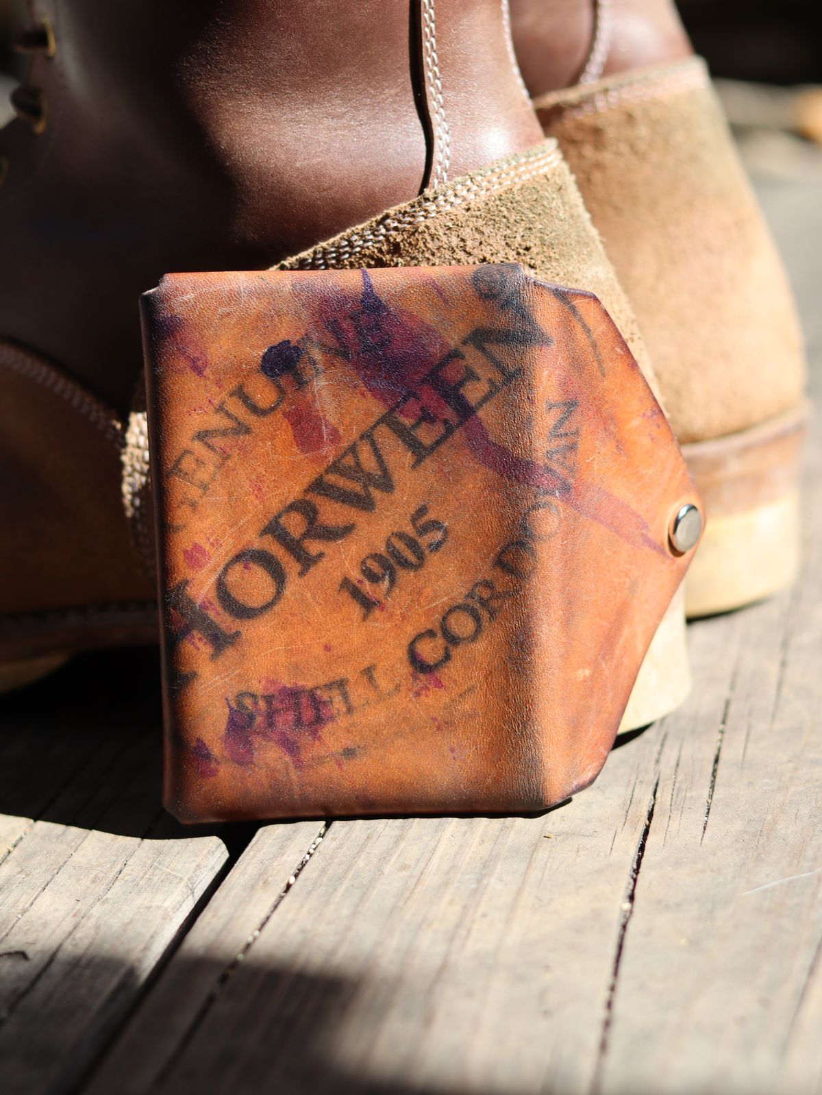 Photo by stepped_in_dookie_again on February 5, 2026 of the Guarded Goods Aegis in Horween Violet Reverse Shell Cordovan.