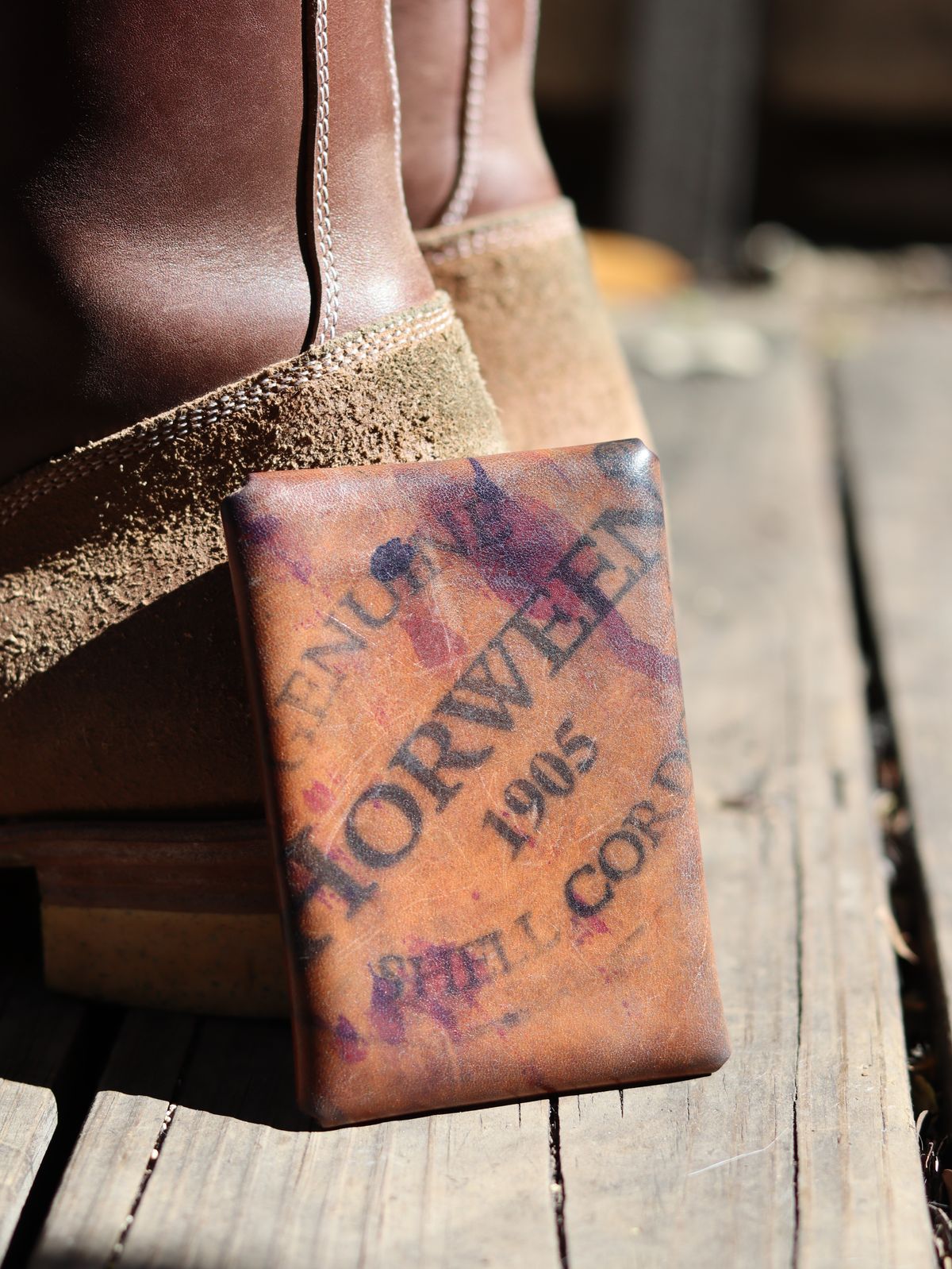 Photo by stepped_in_dookie_again on February 5, 2026 of the Guarded Goods Aegis in Horween Violet Reverse Shell Cordovan.