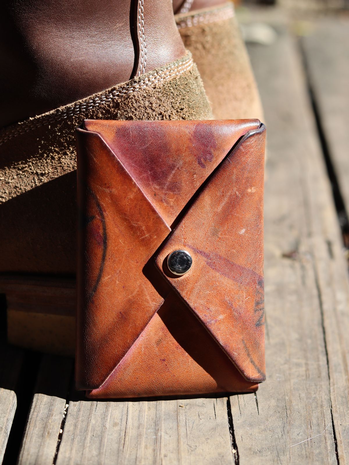 Photo by stepped_in_dookie_again on February 5, 2026 of the Guarded Goods Aegis in Horween Violet Reverse Shell Cordovan.