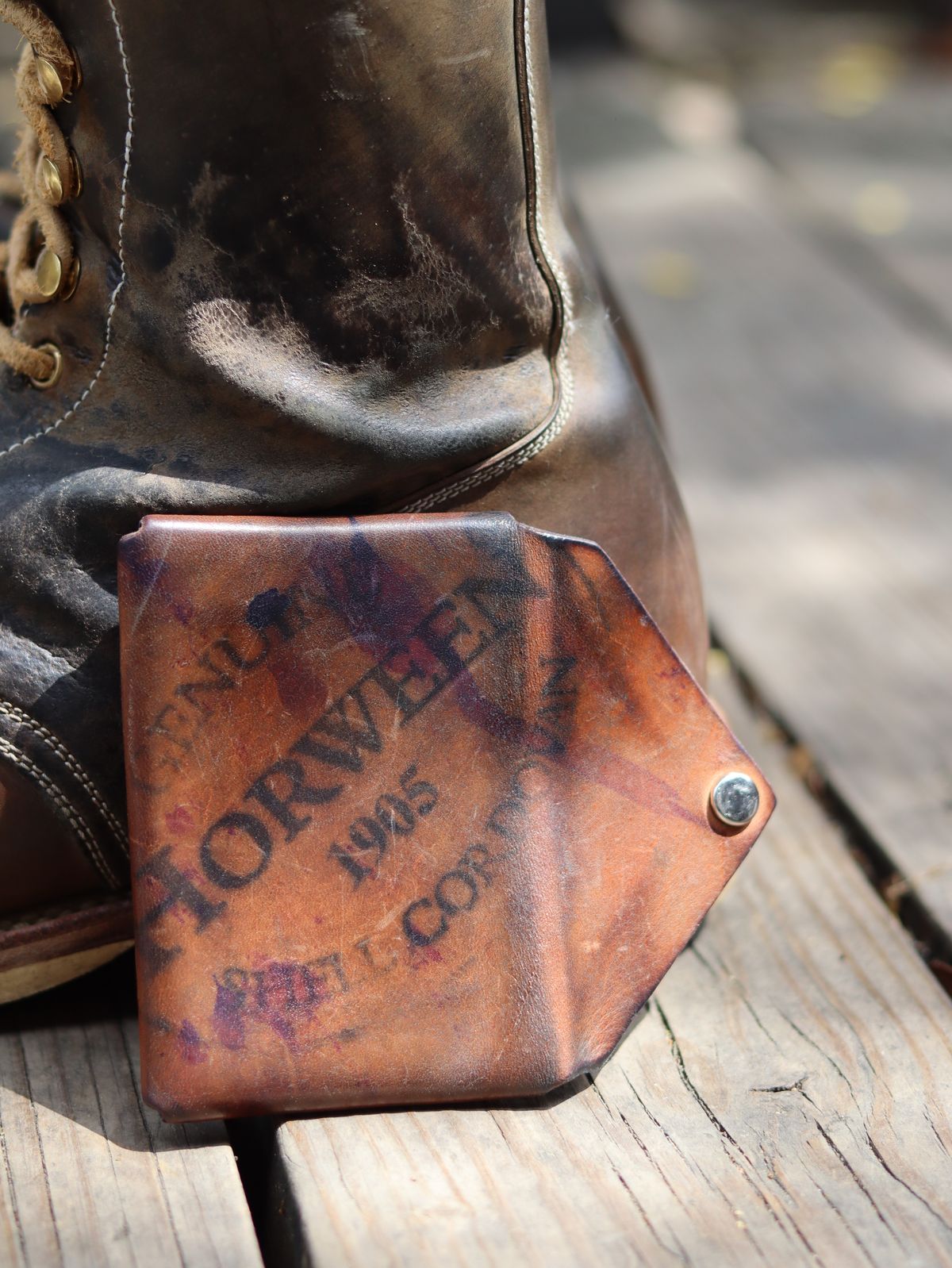 Photo by stepped_in_dookie_again on April 1, 2026 of the Guarded Goods Aegis in Horween Violet Reverse Shell Cordovan.
