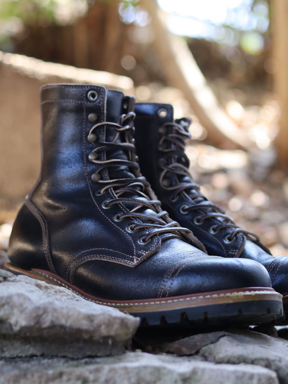 Photo by stepped_in_dookie_again on February 3, 2025 of the Truman Cap Toe Boot in Horween Black Waxed Flesh.