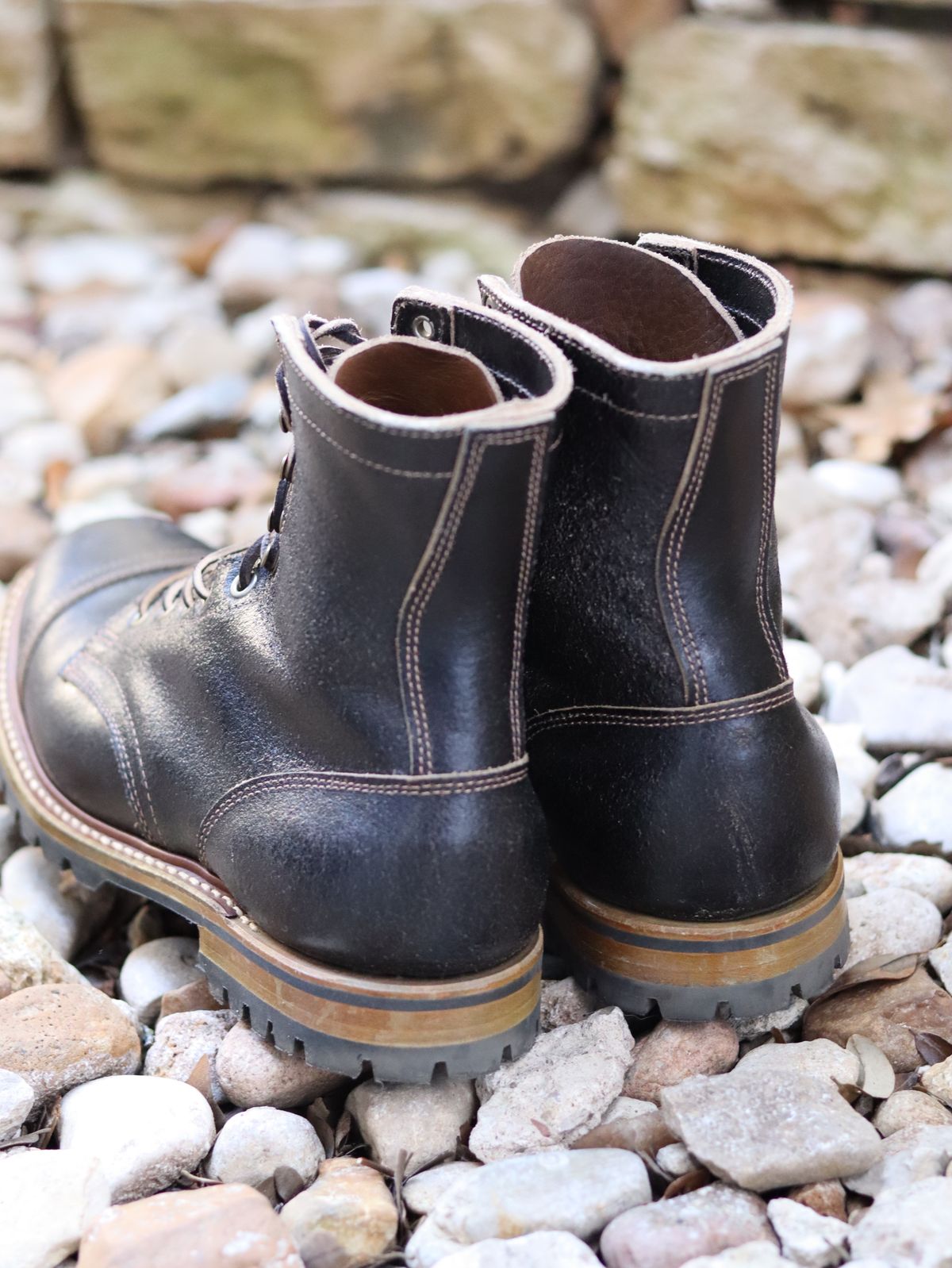Photo by stepped_in_dookie_again on February 3, 2025 of the Truman Cap Toe Boot in Horween Black Waxed Flesh.