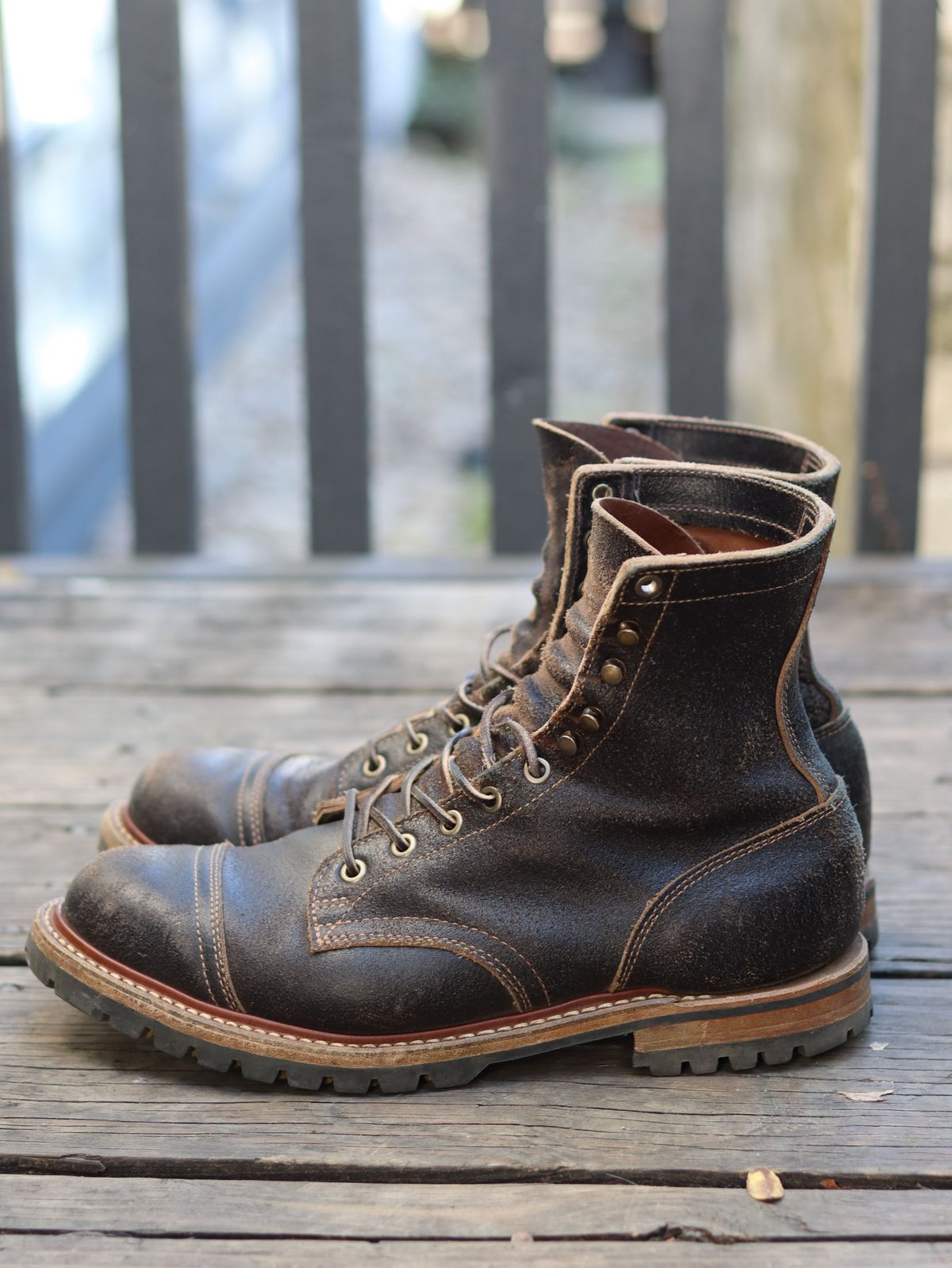 Photo by stepped_in_dookie_again on October 4, 2025 of the Truman Upland Boot in Horween Black Waxed Flesh.