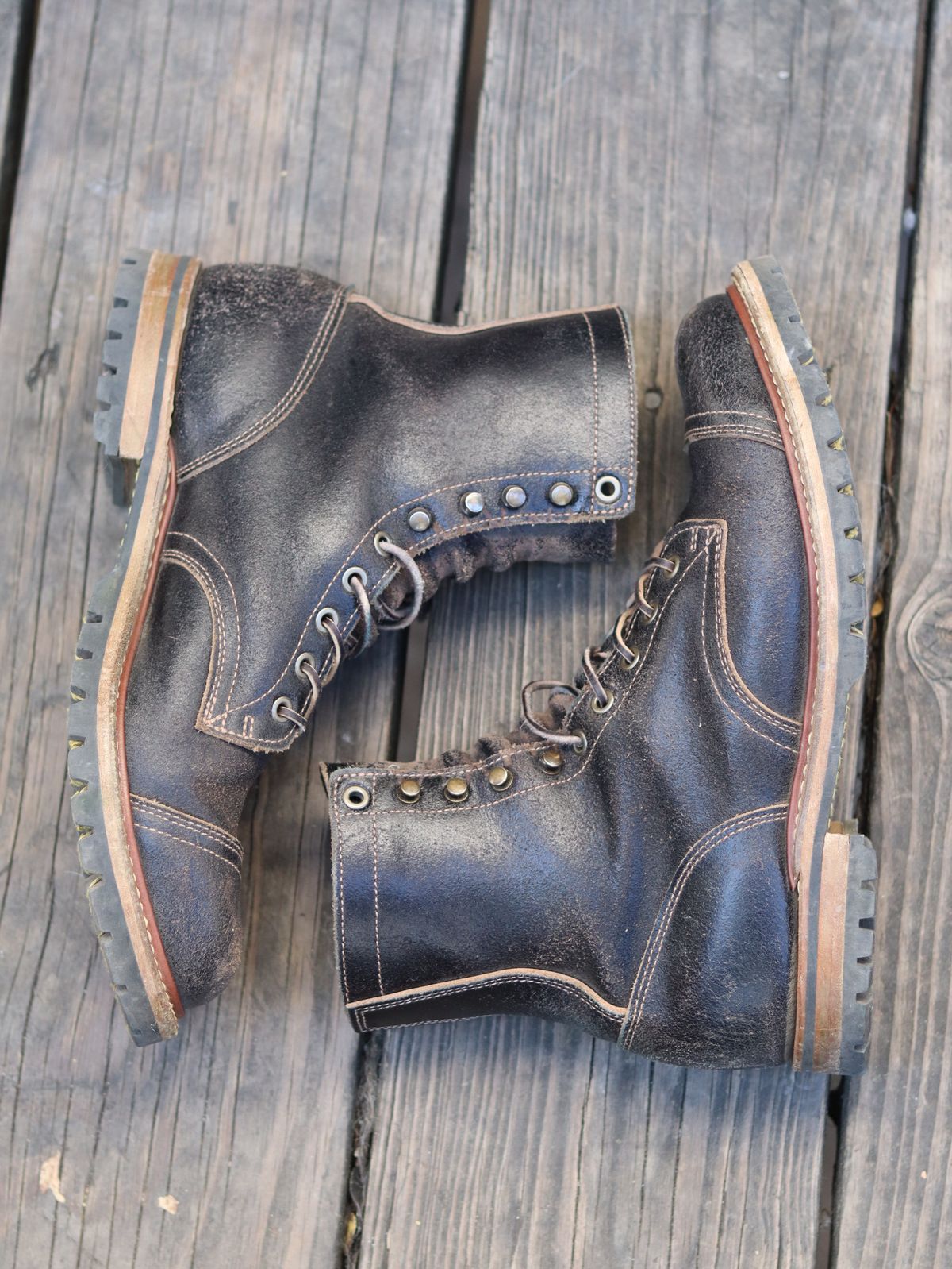 Photo by stepped_in_dookie_again on October 4, 2025 of the Truman Upland Boot in Horween Black Waxed Flesh.