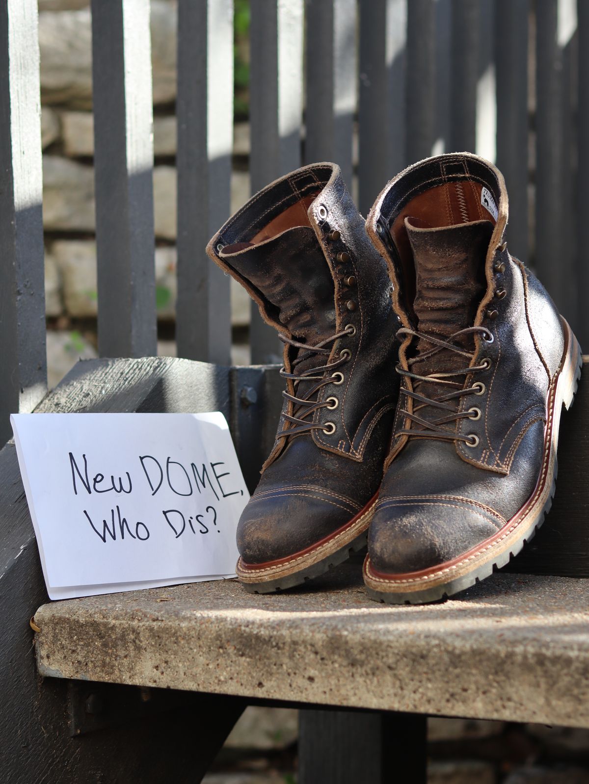 Photo by stepped_in_dookie_again on October 4, 2025 of the Truman Cap Toe Boot in Horween Black Waxed Flesh.