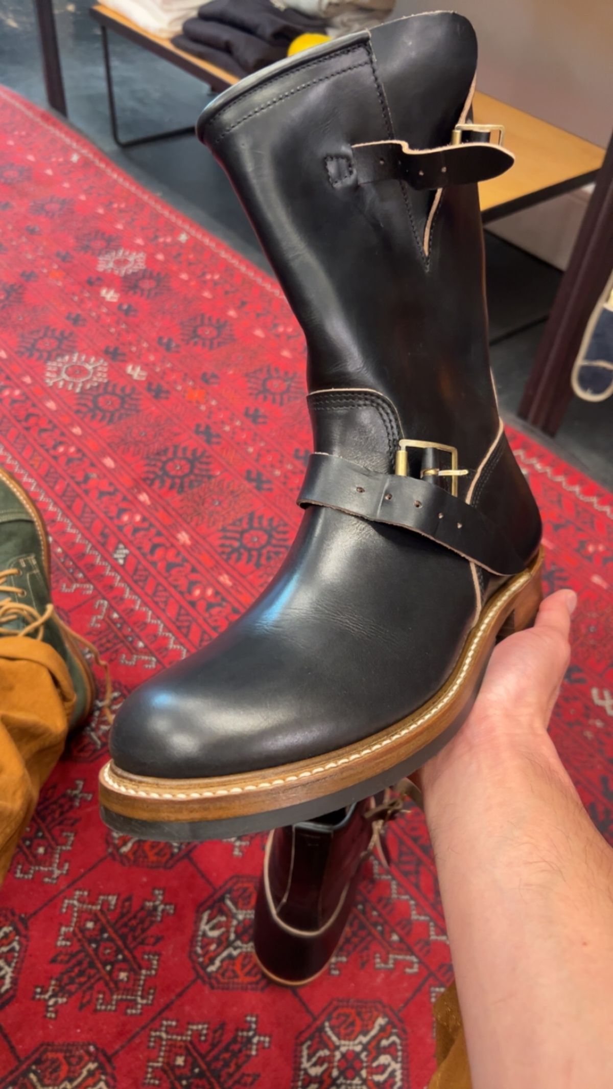 Photo by stepped_in_dookie_again on May 24, 2023 of the John Lofgren Wabash Engineer Boots in Horween Black Chromexcel.