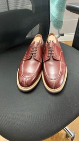 Meermin Split Toe Derby in Du Puy Burgundy Box Calf