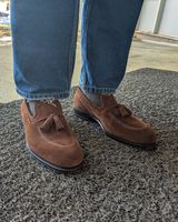 Bridlen Tassel Loafer in C.F. Stead Chocolate Repello Calf Suede