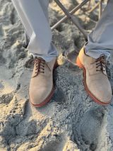 Grant Stone Dirty Buck in C.F. Stead Ivory Repello Calf Suede