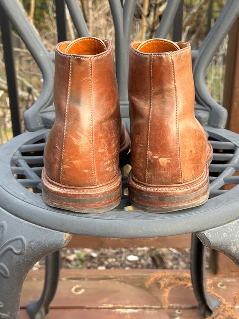 Photo by unsound_gambit on February 5, 2023 of the Grant Stone Edward Boot in Horween Honey Glazed Shell Cordovan.