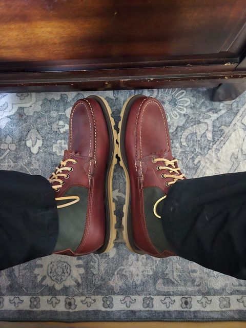 Photo by tdoellman on July 1, 2026 of the Russell Moccasin Co. Safari in S.B. Foot Walnut Timberjack & Olive Twill.