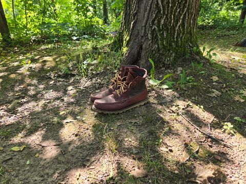 Photo by tdoellman on July 20, 2026 of the Russell Moccasin Co. Safari in S.B. Foot Walnut Timberjack & Olive Twill.