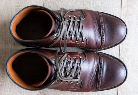 Photo by Hi.Im.Ron on November 4, 2024 of the Viberg Service Boot in Shinki Hikaku Dark Brown Latigo Horsehide.