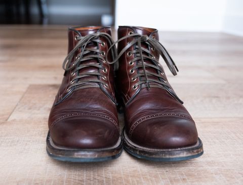 Photo by Hi.Im.Ron on January 6, 2025 of the Viberg Service Boot in Shinki Hikaku Dark Brown Latigo Horsehide.