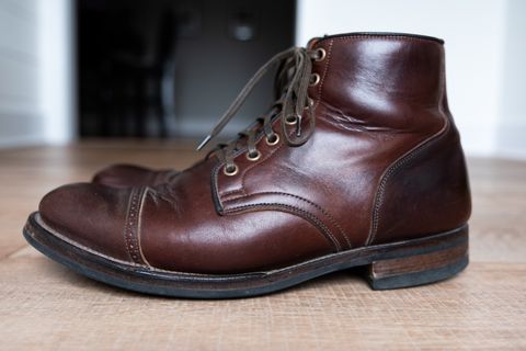 Photo by Hi.Im.Ron on January 6, 2025 of the Viberg Service Boot in Shinki Hikaku Dark Brown Latigo Horsehide.