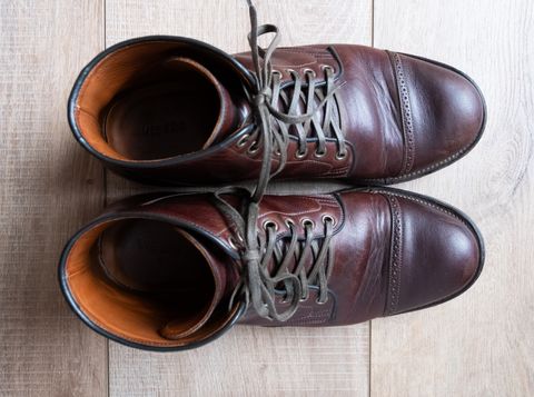 Photo by Hi.Im.Ron on January 6, 2025 of the Viberg Service Boot in Shinki Hikaku Dark Brown Latigo Horsehide.