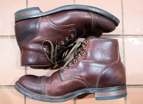 Photo by Hi.Im.Ron on February 6, 2024 of the Viberg Service Boot in Shinki Hikaku Dark Brown Latigo Horsehide.