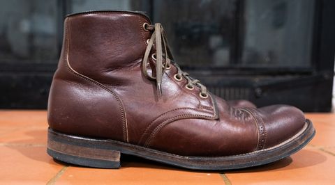 Photo by Hi.Im.Ron on February 6, 2024 of the Viberg Service Boot in Shinki Hikaku Dark Brown Latigo Horsehide.