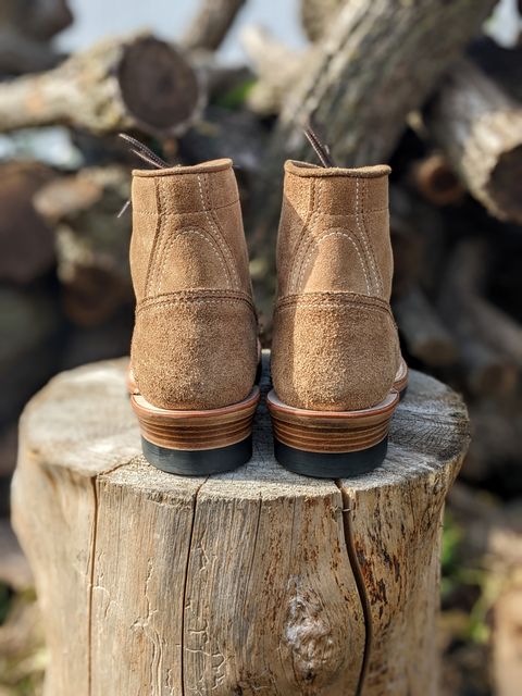 Photo by timelesstough on October 1, 2022 of the John Lofgren Donkey Puncher Boots in Horween Natural Chromexcel Roughout.