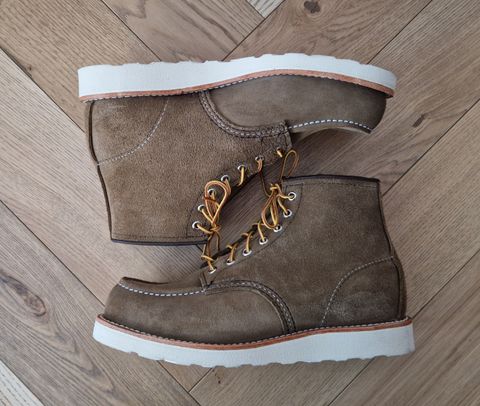 Photo by North on March 6, 2026 of the Red Wing 6-Inch Classic Moc in S.B. Foot Olive Mohave Roughout.