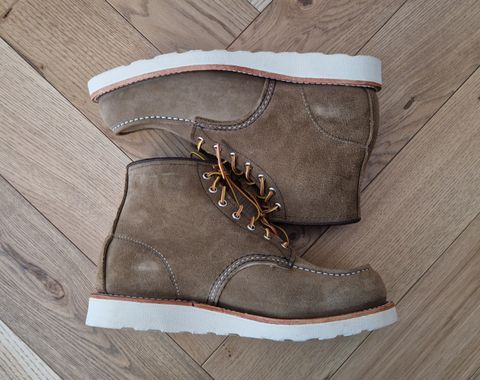 Photo by North on March 6, 2026 of the Red Wing 6-Inch Classic Moc in S.B. Foot Olive Mohave Roughout.