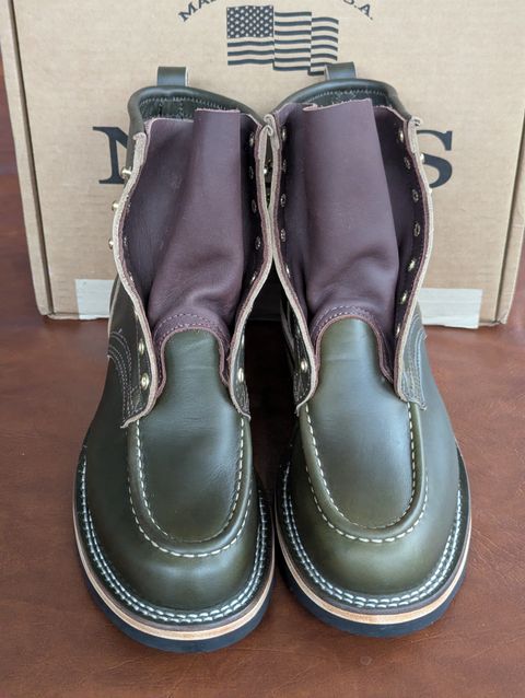Photo by habibiboots7 on March 5, 2026 of the Nicks Moc Toe in Horween Shackleton Greener Pastures.